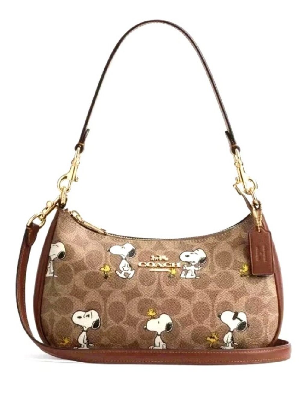 NWT Coach X Peanuts Teri Shoulder Bag Snoopy Print Signature Canvas